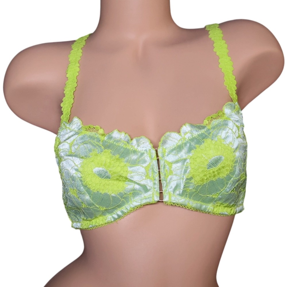 Savage X Fenty Perfect Poppies Lace Bralette Neon Green Strappy Back NWT XL
